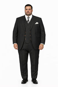Mens Gangster Pinstripe 2 Button Double Breasted Vest Suit in Black