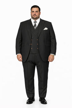 Mens Gangster Pinstripe 2 Button Double Breasted Vest Suit in Black