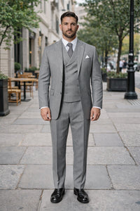 Mens Gangster Pinstripe 2 Button Double Breasted Vest Suit in Black