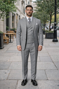 Mens Gangster Pinstripe 2 Button Double Breasted Vest Suit in Black