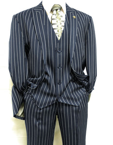 Mens Gangster Pinstripe 2 Button Double Breasted Vest Suit in Black Or Charcoal Grey