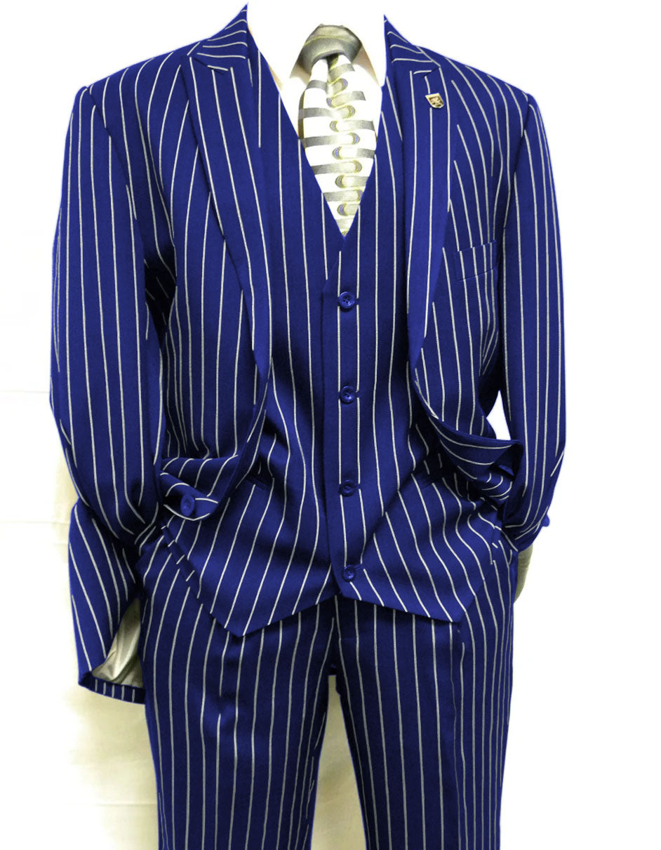 Mens Gangster Pinstripe 2 Button Double Breasted Vest Suit in Black Or Charcoal Grey (Copy) - Image 7