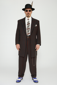 Mens High Fashion Vested Black and Red Pinstripe Zoot Suit For Sale ~ Pachuco Mens Suit Perfect for Wedding