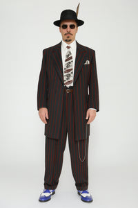 Mens High Fashion Vested Black and Red Pinstripe Zoot Suit For Sale ~ Pachuco Mens Suit Perfect for Wedding