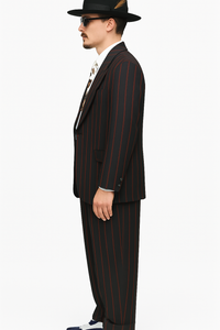 Mens High Fashion Vested Black and Red Pinstripe Zoot Suit For Sale ~ Pachuco Mens Suit Perfect for Wedding