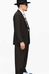 Mens High Fashion Vested Black and Red Pinstripe Zoot Suit For Sale ~ Pachuco Mens Suit Perfect for Wedding