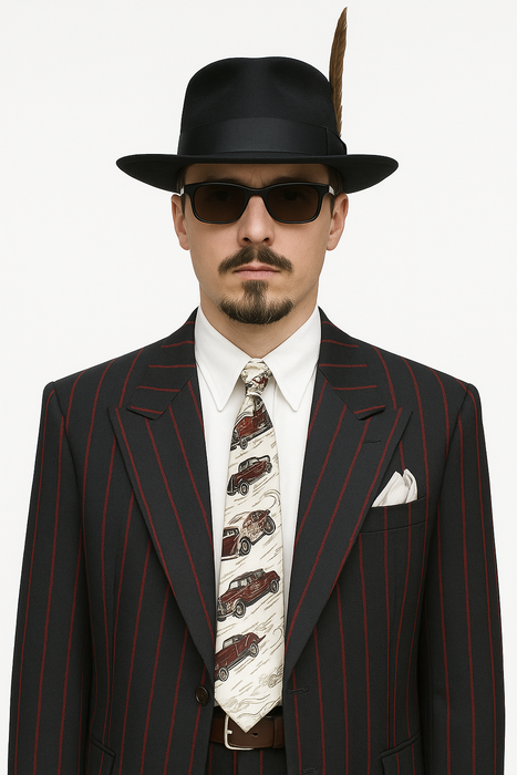 Mens High Fashion Vested Black and Red Pinstripe Zoot Suit For Sale ~ Pachuco Mens Suit Perfect for Wedding