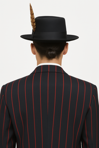 Mens High Fashion Vested Black and Red Pinstripe Zoot Suit For Sale ~ Pachuco Mens Suit Perfect for Wedding