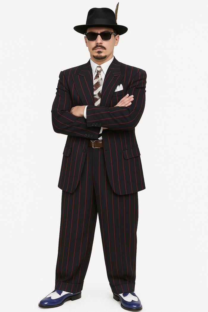 Mens High Fashion Vested Black and Red Pinstripe Zoot Suit For Sale ~ Pachuco Mens Suit Perfect for Wedding - Image 8