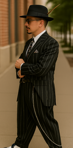 Mens High Fashion Vested Black and White Pinstripe Zoot Suit For Sale ~ Pachuco Mens Suit Perfect for Wedding