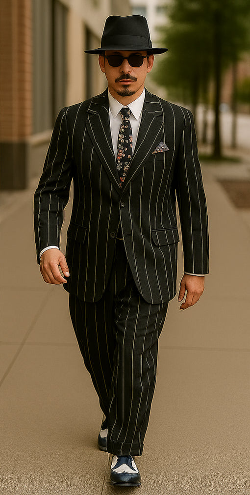 Mens High Fashion Vested Black and White Pinstripe Zoot Suit For Sale — free download