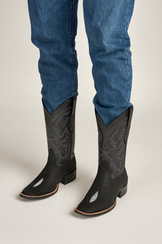 Mens King Exotic Boots Square Toe Stingray Single Stone Black - Image 5