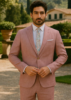 Mens Linen Suit For Beach Wedding - Summer  Suit in Pink - Image 8