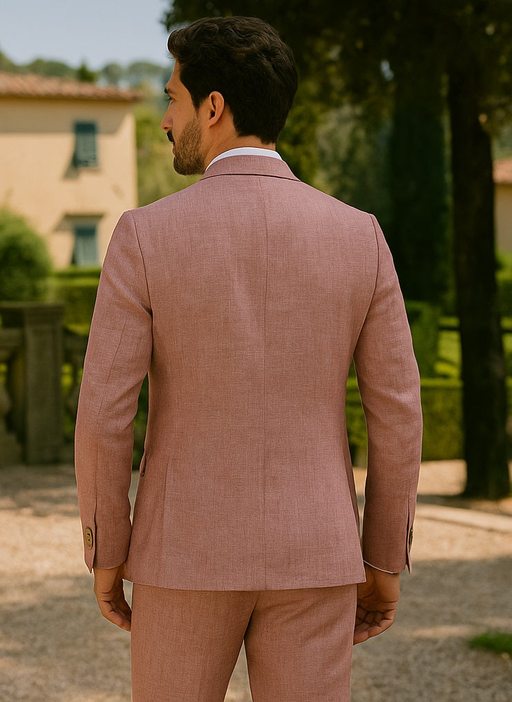 Mens Linen Suit For Beach Wedding - Summer  Suit in Pink - Image 12