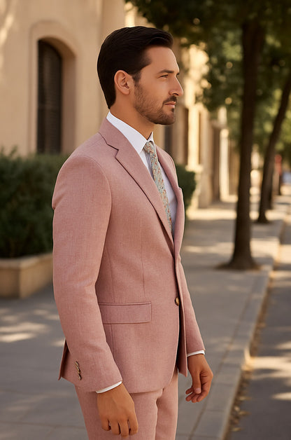 Mens Linen Suit For Beach Wedding - Summer  Suit in Pink - Image 7