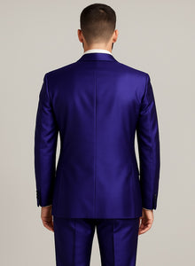 Mens Modern Fit Shiny Sharkskin Suit in Purple