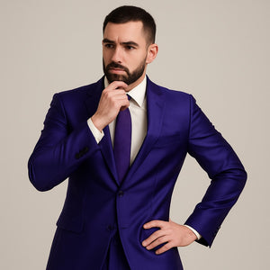 Mens Modern Fit Shiny Sharkskin Suit in Purple