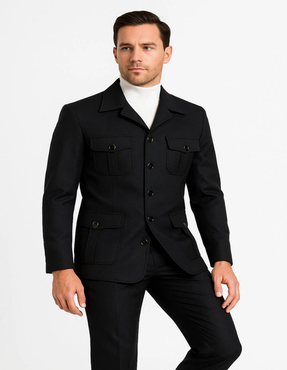 Mens 1970s Fashion Suits - 70's Mens Outfits in Color Black Blazers + Pants