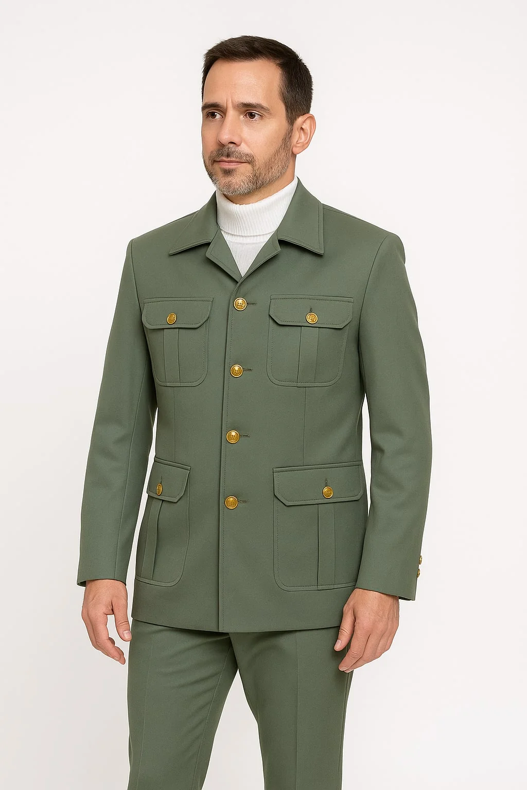 Mens 1970s Fashion Suit - 70's Mens Outfit in Color Olive Green Blazer + Pants