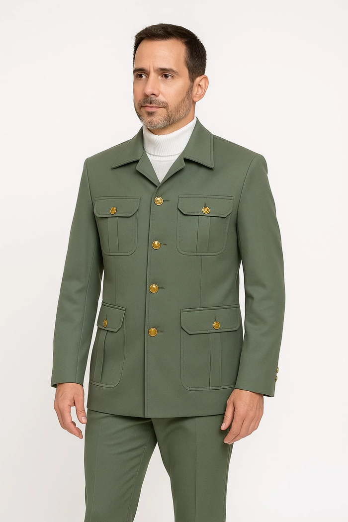 Mens 1970s Fashion Suit - 70's Mens Outfit in Color Olive Green Blazer + Pants