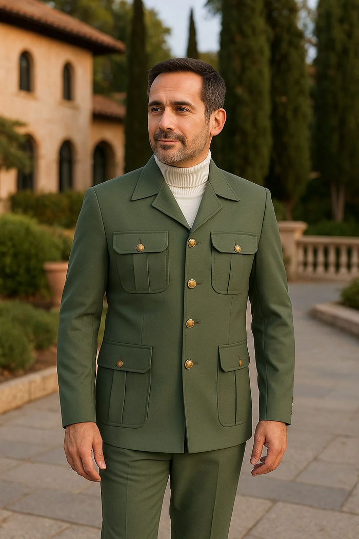 Mens 1970s Fashion Suit - 70's Mens Outfit in Color Olive Green Blazer + Pants - Image 3