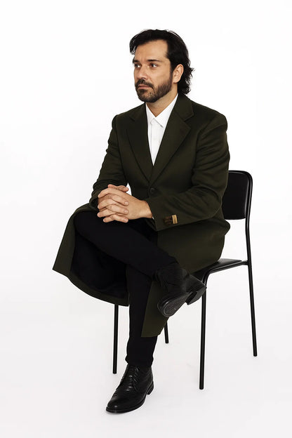 Mens Overcoat in Olive Green