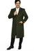 Mens Topcoat Mens Dress Coat Full Length Wool Dress Top Coat / Overcoat in Olive Green
