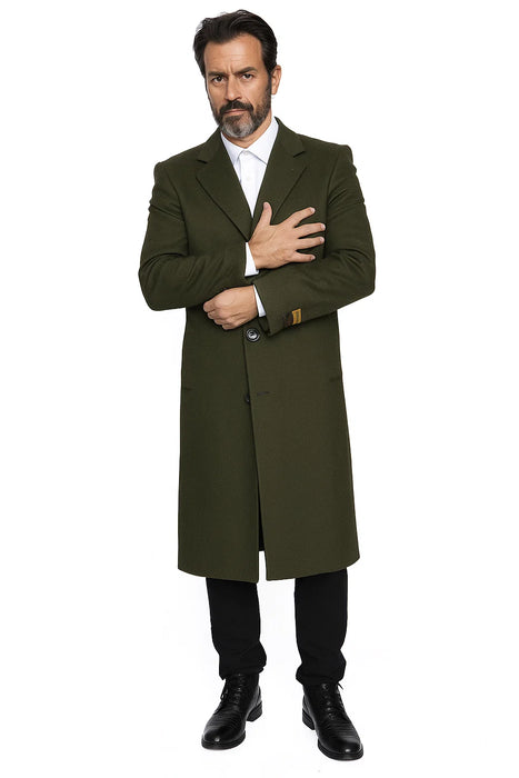 Mens Overcoat in Olive Green