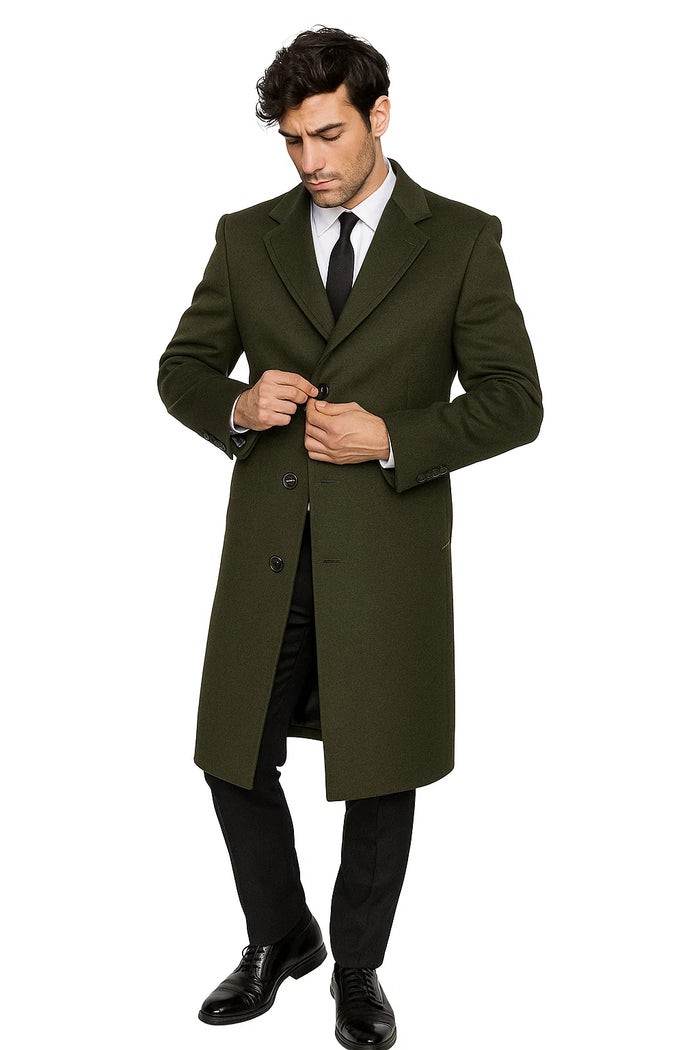 Mens Overcoat in Olive Green