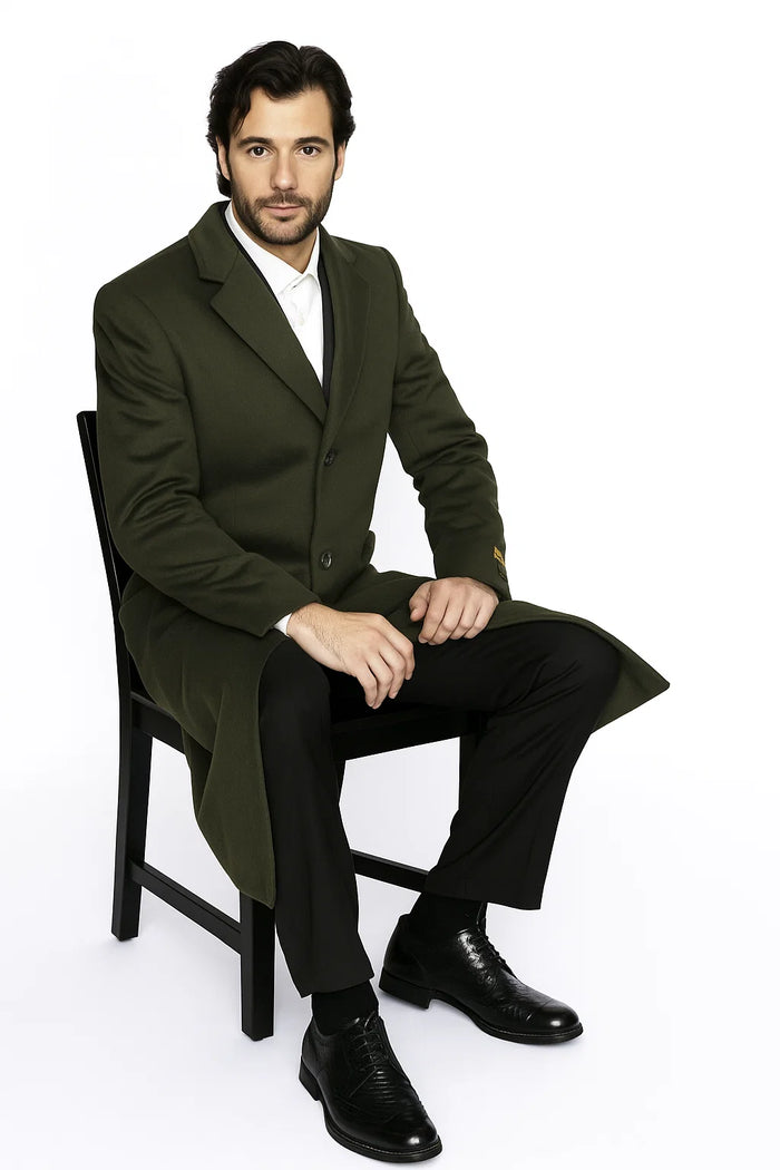 Mens Overcoat in Olive Green