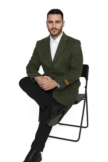 Mens Overcoat in Olive Green
