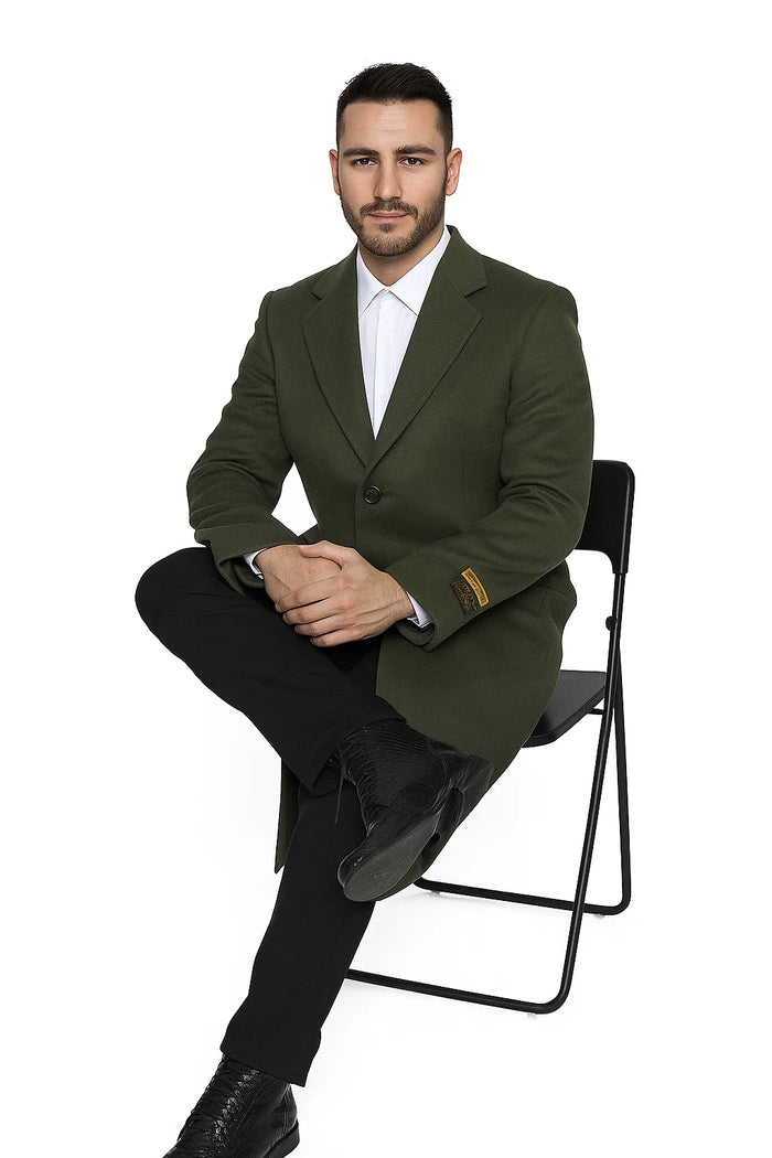 Mens Overcoat in Olive Green