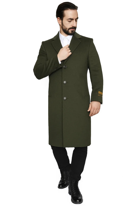 Mens Overcoat in Olive Green
