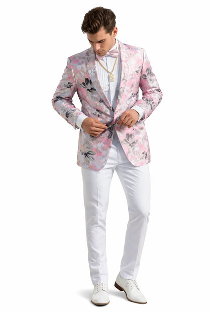 Mens Paisley Shawl Prom Tuxedo in Pink