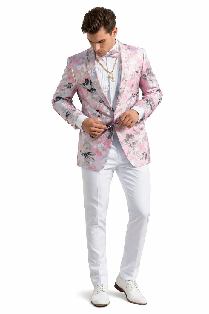 Mens Paisley Shawl Prom Tuxedo in Pink