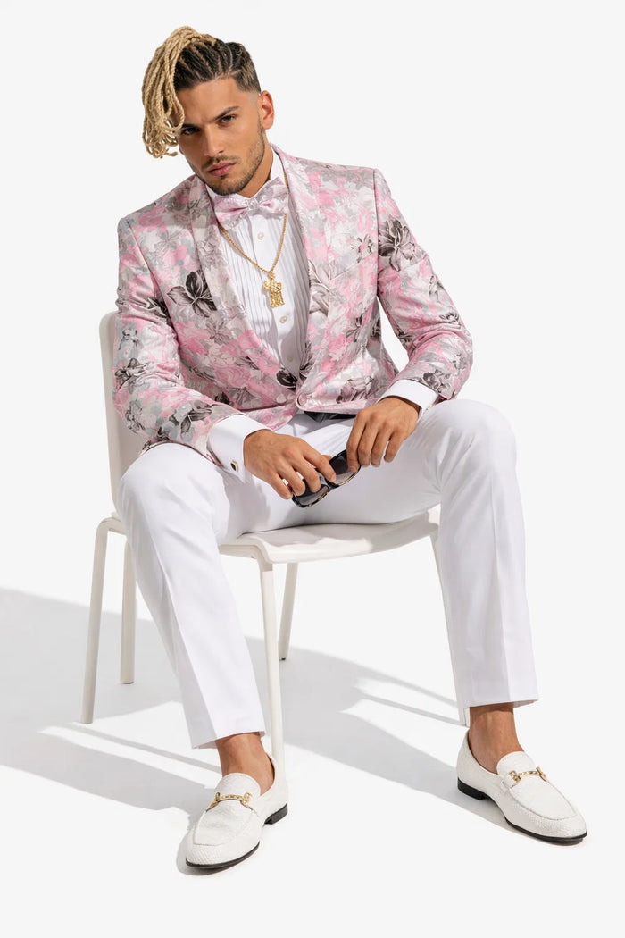 Mens Paisley Shawl Prom Tuxedo in Pink