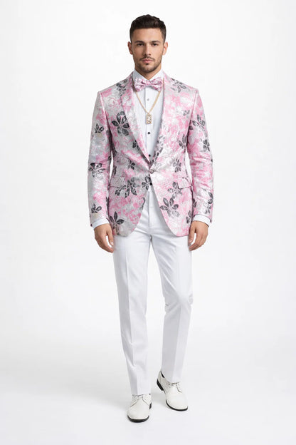 Mens Paisley Shawl Prom Tuxedo in Pink