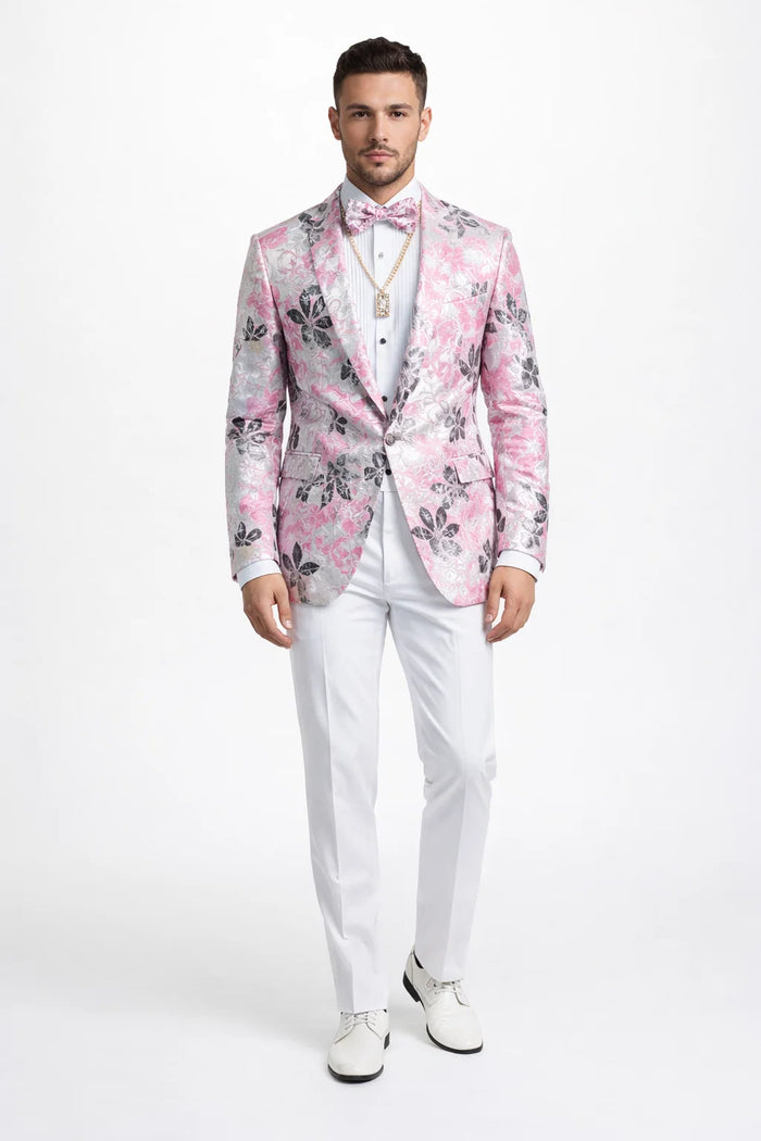 Mens Paisley Shawl Prom Tuxedo in Pink