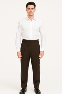 Mens Pleated Dress Pants Chocolate Brown Wide Leg Slacks Pleated Baggy Dress Trousers Unhemmed Unfinished Bottom