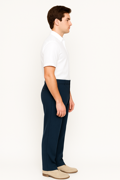 Mens Pleated Dress Pants Navy Blue Wide Leg Slacks Pleated Baggy Dress Trousers Unhemmed Unfinished Bottom