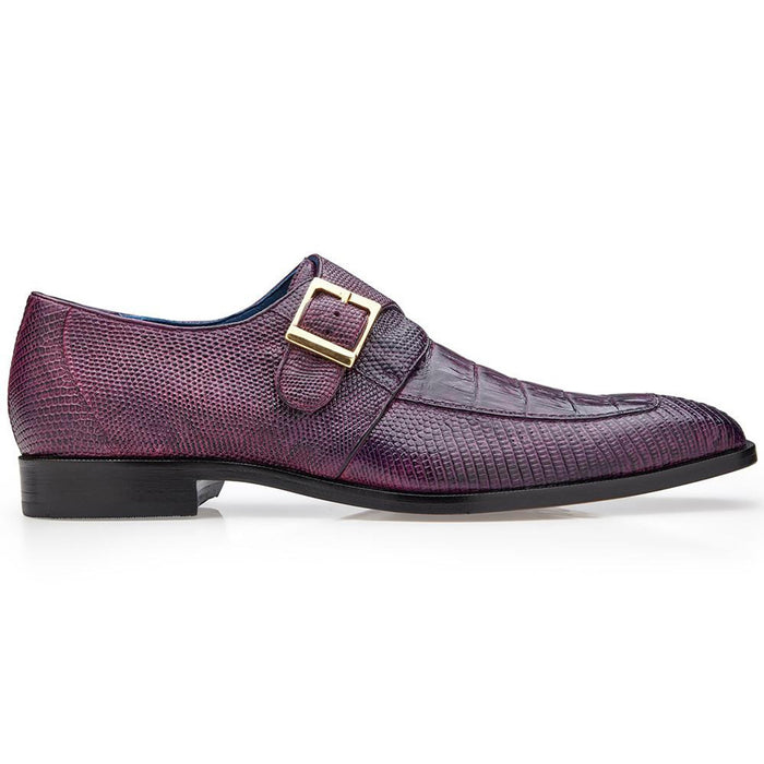 Belvedere Mens Purple Monk Strap Shoe Crocodile Lizard Pablo