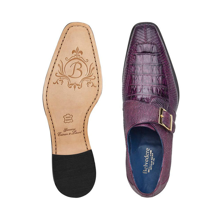 Belvedere Mens Purple Monk Strap Shoe Crocodile Lizard Pablo