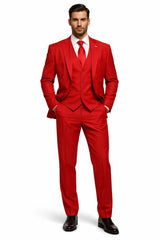 Mens Red Matching Suits Brand Vest 3 Piece Suit