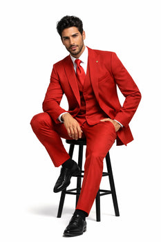 Mens Red Matching Suits Brand Vest 3 Piece Suit