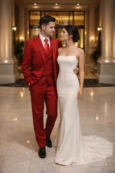 Mens Red Matching Suits Brand Vest 3 Piece Suit