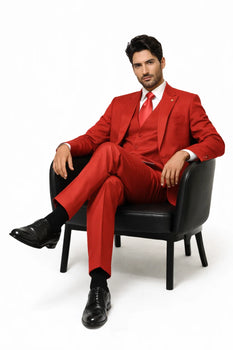 Mens Red Matching Suits Brand Vest 3 Piece Suit