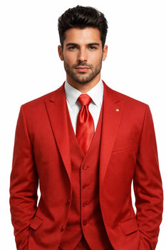 Mens Red Matching Suits Brand Vest 3 Piece Suit