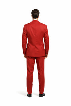 Mens Red Matching Suits Brand Vest 3 Piece Suit