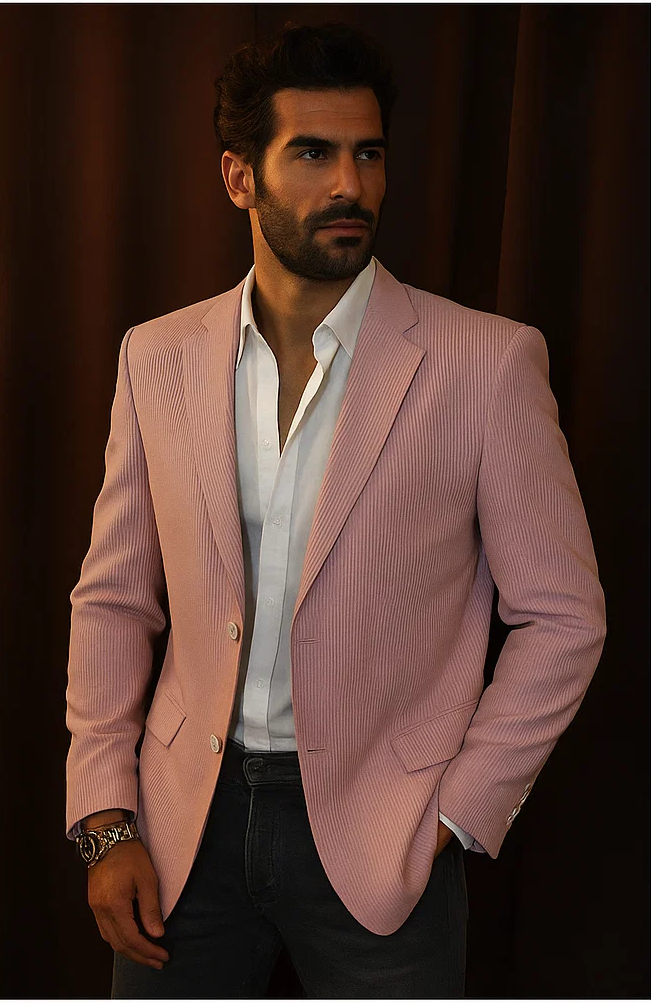 Men’s Light Red Seersucker Blazer Jacket with Notch Lapel, Dress Casual Sport Coat