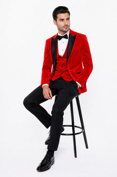 Mens Designer Velvet Tuxedo Jacket in Red